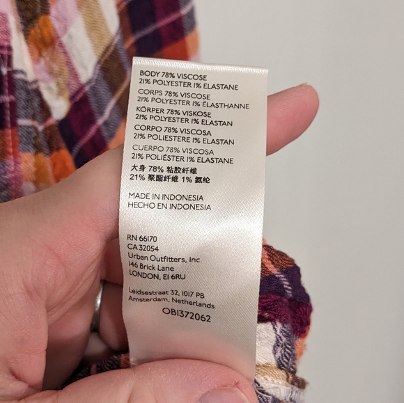 Anthropologie Pilcro Breezy Raspberry Plaid Flannel Button Up Shirt Puff Sleeve - Picture 8 of 8